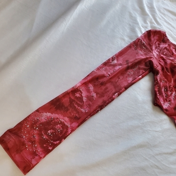 Shein Bae Long Sleeve Mesh Corset Top With Rhinestones - Floral Rose Print - Picture 2 of 8